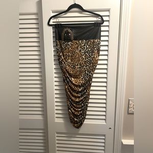 NWT Venus Animal Print Stretchy Ruched Retro 1940’s Pencil Skirt Jewels Belted M